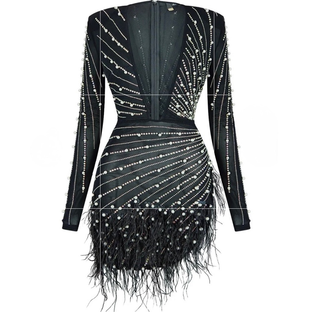 Black Embellished Deep V Mini Dress - Picture 14 of 14